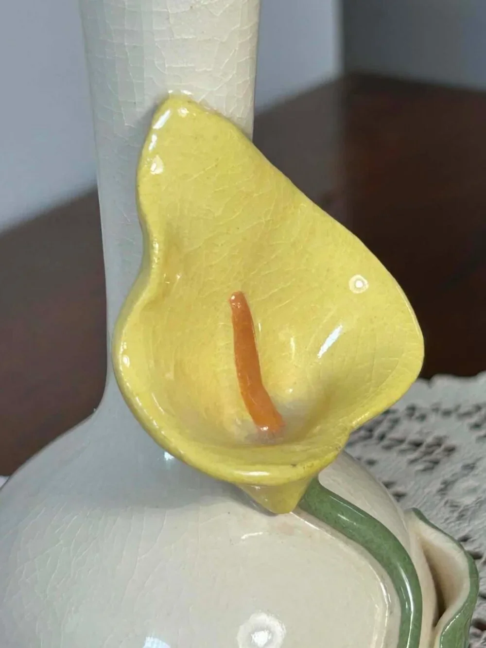 Vintage 3D Yellow Calla Lily Ceramic Bud Vase - Mid-Century Floral